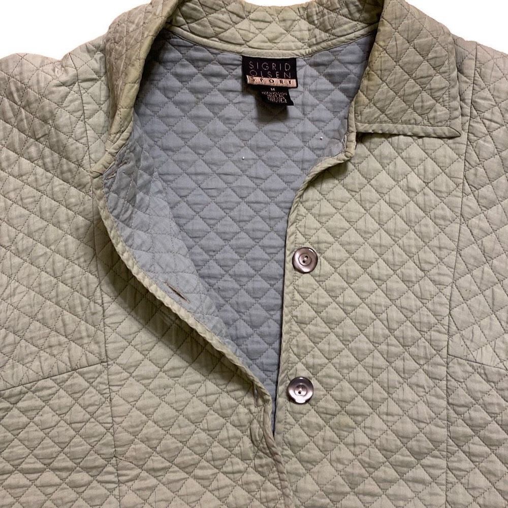 Sigrid Olsen Sport Spring Quilted lightweight Jacket Green Button up Size Medium - Picture 4 of 6